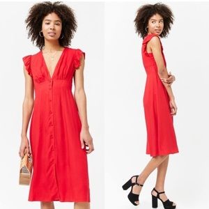 Red Linen Button Down Dress